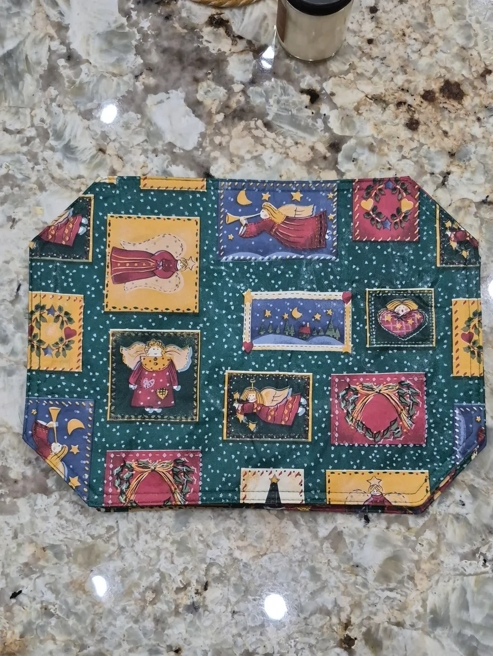 Vintage 90's Christmas Vinyl Placemats Angels Wreath Snow Holiday Decor Set Of 4